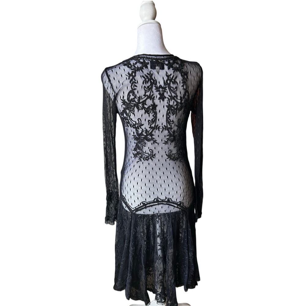 Biya by Johnny Was Black Embroidered Mesh Overlay Dress Tunic Size M - Picture 2 of 6